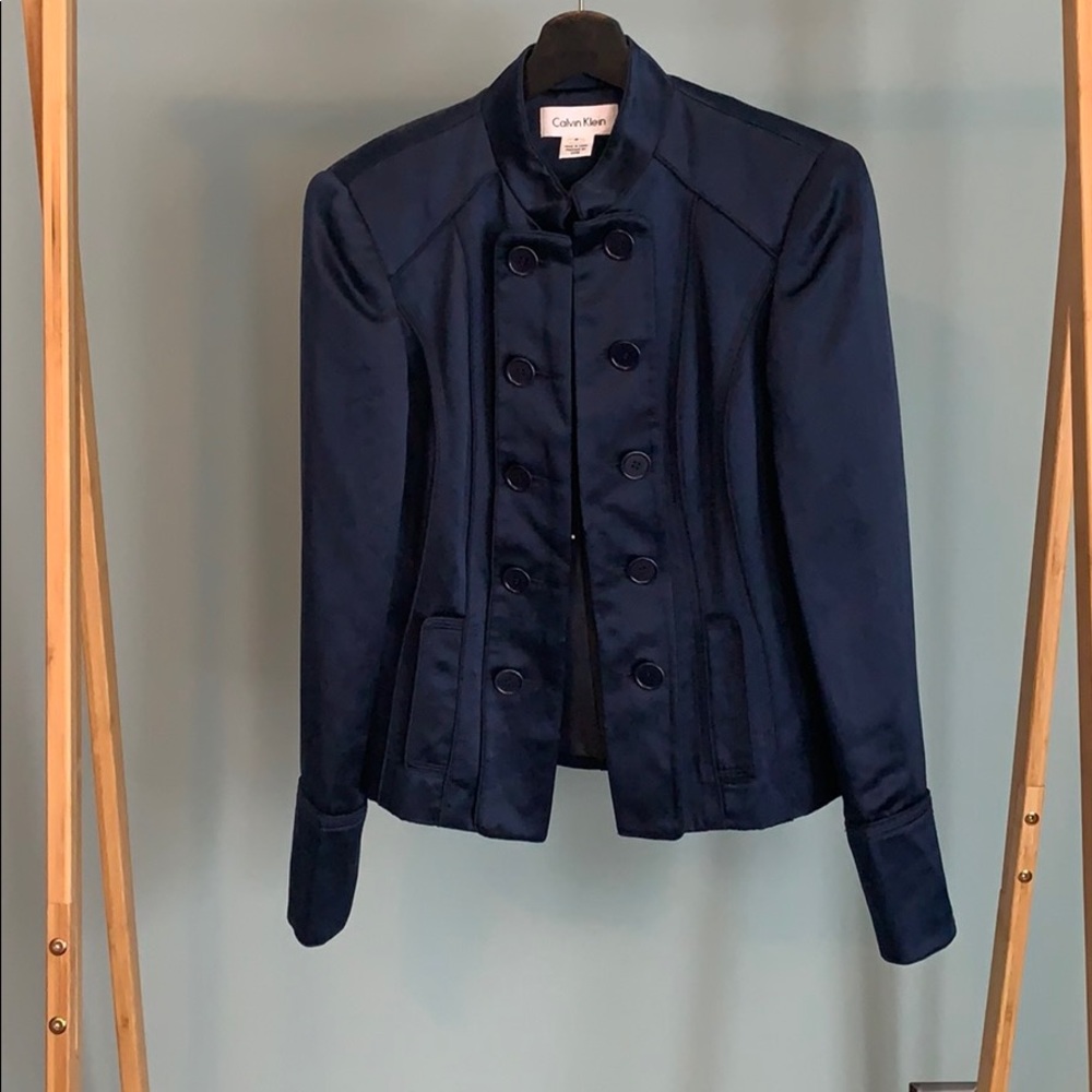 Navy Calvin Klein silk & Linen fashion jacket.